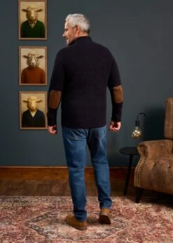 Duchally Men's Waffle Stitch Wool Jacket Navy -AlanPaine Shop Mens Lambswool Cable Front Zip Mock Neck Jumper Navy 2 4f5a1a4f 6939 4e71 81b3 6ae41a06c65e