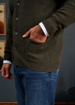 Cornwall Lambswool Cardigan In Seaweed - Classic Fit 8 Cornwall Lambswool Cardigan In Seaweed - Classic Fit -AlanPaine Shop Mens Lambswool Cardigan Dark Green 2