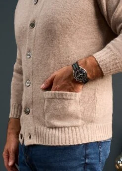 Landford Men's Lambswool Buttoned Jumper In Cobble - Regular Fit -AlanPaine Shop Mens Lambswool Mock Neck Jumper Cream 2