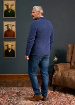 Ferndale Men's Knitted Lambswool Shirt In Rhapsody - Regular Fit -AlanPaine Shop Mens Lambswool Overshirt Blue 5