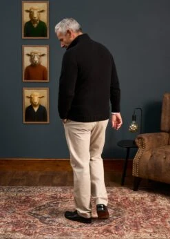 Landford Men's Lambswool Buttoned Jumper In Black - Regular Fit -AlanPaine Shop Mens Mock Neck Lambswool Jumper Black 2