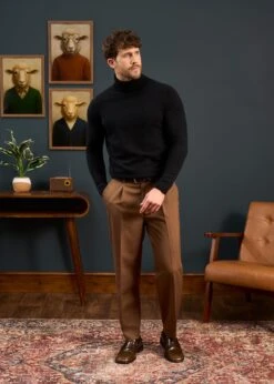 Petersham Men's Geelong Wool Roll Neck In Black -AlanPaine Shop Mens Roll Neck Jumper Black 2