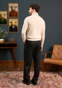 Petersham Men's Geelong Wool Roll Neck In Irish Cream -AlanPaine Shop Mens Roll Neck Jumper Cream 3