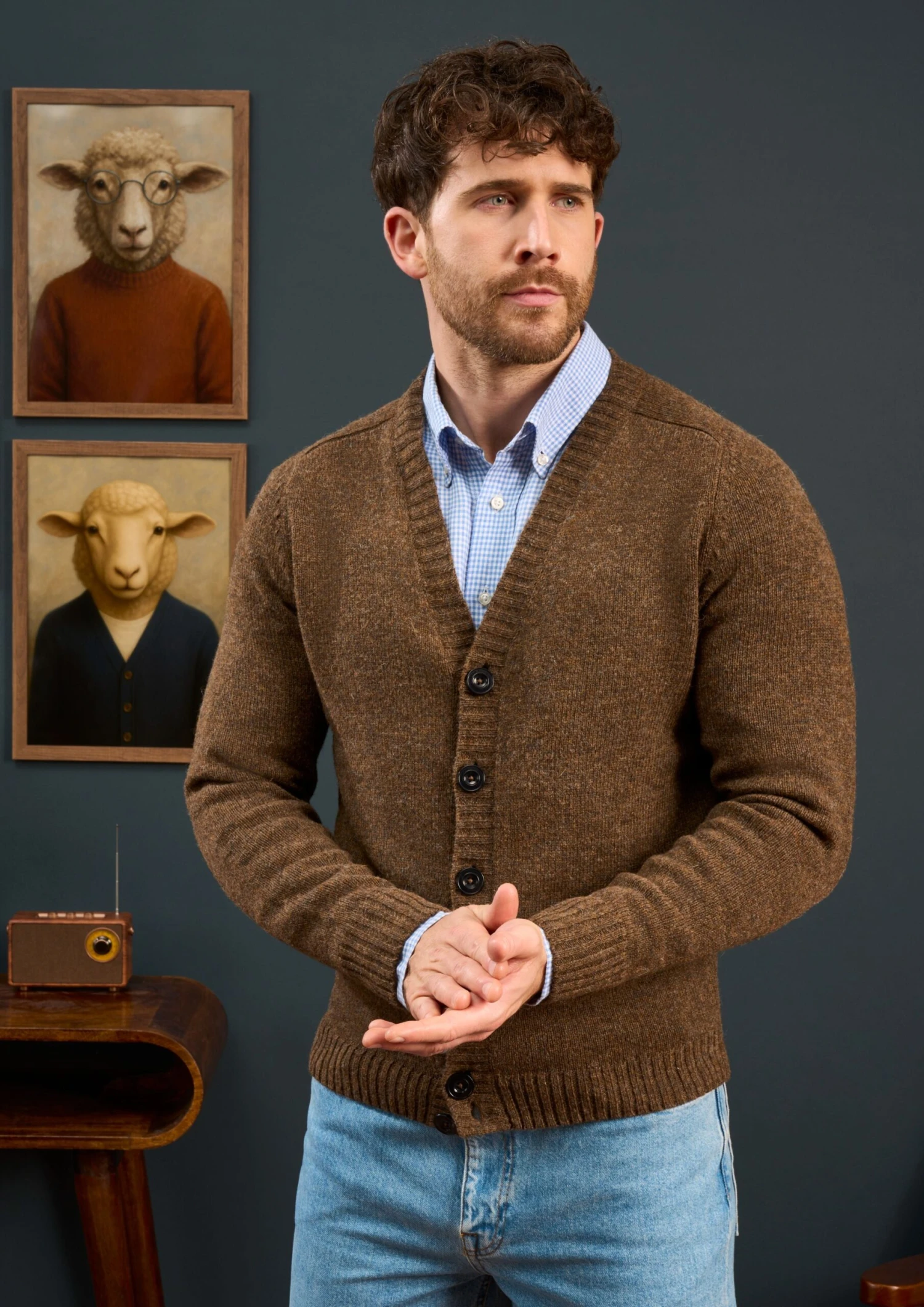 Kinloch Men's Shetland Wool Cardigan In Scots Pine 2 Kinloch Men's Shetland Wool Cardigan In Scots Pine - Image 2