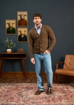 Kinloch Men's Shetland Wool Cardigan In Scots Pine 7 Kinloch Men's Shetland Wool Cardigan In Scots Pine -AlanPaine Shop Mens Shetland Cardigan Brown 1