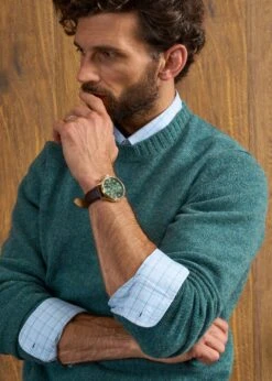 Kinnadie Supersoft Shetland Jumper In Kingfisher - Regular Fit -AlanPaine Shop Mens Shetland Wool Jumper Kingfisher 5