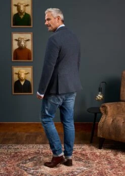 Richmond Men's Knitted Blazer In Navy -AlanPaine Shop Mens Tweed Blue Blazer Surrey 3