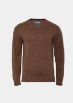 Streetly Men's V Neck Jumper In Tobacco - Classic Fit
