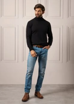 Linton Merino Wool Roll Neck Jumper In Black - Regular Fit -AlanPaine Shop Merino Wool Black Roll Neck Jumper 1 526e3f01 85ee 4ecf a55b b7182a87e816