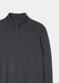 Barton Merino Wool 1/4 Zip Mock Jumper In Charcoal - Regular Fit 5 Barton Merino Wool 1/4 Zip Mock Jumper In Charcoal - Regular Fit -AlanPaine Shop Merino Wool Half Zip Jumper Charcoal 3