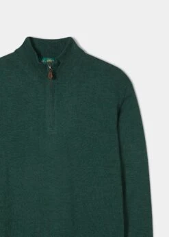 Barton Merino Wool 1/4 Zip Mock Jumper In Hunter - Regular Fit -AlanPaine Shop Merino Wool Half Zip Jumper Hunter 1