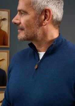 Barton Merino Wool 1/4 Zip Mock Jumper In Indigo - Regular Fit -AlanPaine Shop Merino Wool Half Zip Jumper Indig1