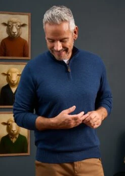 Barton Merino Wool 1/4 Zip Mock Jumper In Indigo - Regular Fit -AlanPaine Shop Merino Wool Half Zip Jumper Indigo 2