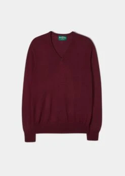 Millbreck Men's Merino Wool Jumper In Bordeaux - Regular Fit