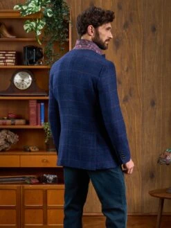 Surrey Tweed Lined Blazer In Navy Check - Regular Fit -AlanPaine Shop Navy Check Tweed Blazer 4