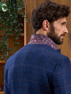 Surrey Tweed Lined Blazer In Navy Check - Regular Fit -AlanPaine Shop Navy Check Tweed Blazer 5