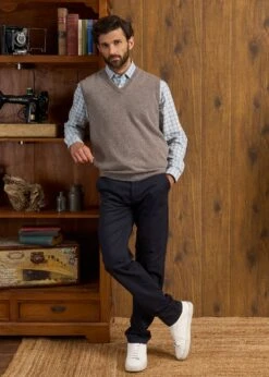 Norfolk Men's Lambswool Slipover In Vole - Classic Fit -AlanPaine Shop Nofolk Lambswool Slipover Vole 2