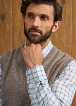 Norfolk Men's Lambswool Slipover In Vole - Classic Fit -AlanPaine Shop Nofolk Lambswool Slipover Vole 5