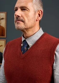 Norfolk Men's Lambswool Slipover In Sienna - Classic Fit -AlanPaine Shop Norfolk Mens Lambswool Slipover Sienna 3