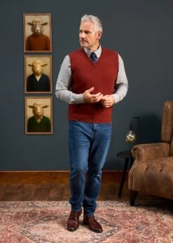 Norfolk Men's Lambswool Slipover In Sienna - Classic Fit -AlanPaine Shop Norfolk Mens Lambswool Slipover Sienna 5