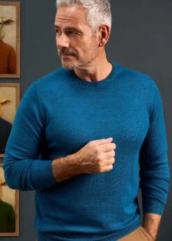 Radstone Men's Merino Wool Jumper In Bottle Blue - Regular Fit -AlanPaine Shop RADSTONE CREW NECK BOTTLE BLUE 02