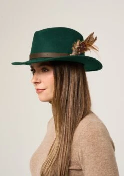 Richmond Ladies Felt Hat With Feather In Bottle -AlanPaine Shop Richmond Felt Hat Green Feather 1