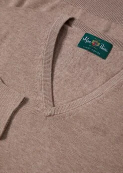 Rothwell Cotton Cashmere Jumper In Coffee -AlanPaine Shop Rothwell Cotton Cashmere Vee Neck Jumper Coffee