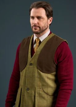 Rutland Men's Tweed Shooting Waistcoat In Lichen - Shooting Fit -AlanPaine Shop Rutland Mens Tweed Shooting Waistcoat Lichen 3
