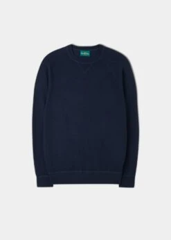 Saddington Cotton Merino Crew Neck Sweatshirt In Dark Navy