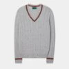 Sandford Cotton Cashmere Cable Knit Vee Neck Jumper In Dove