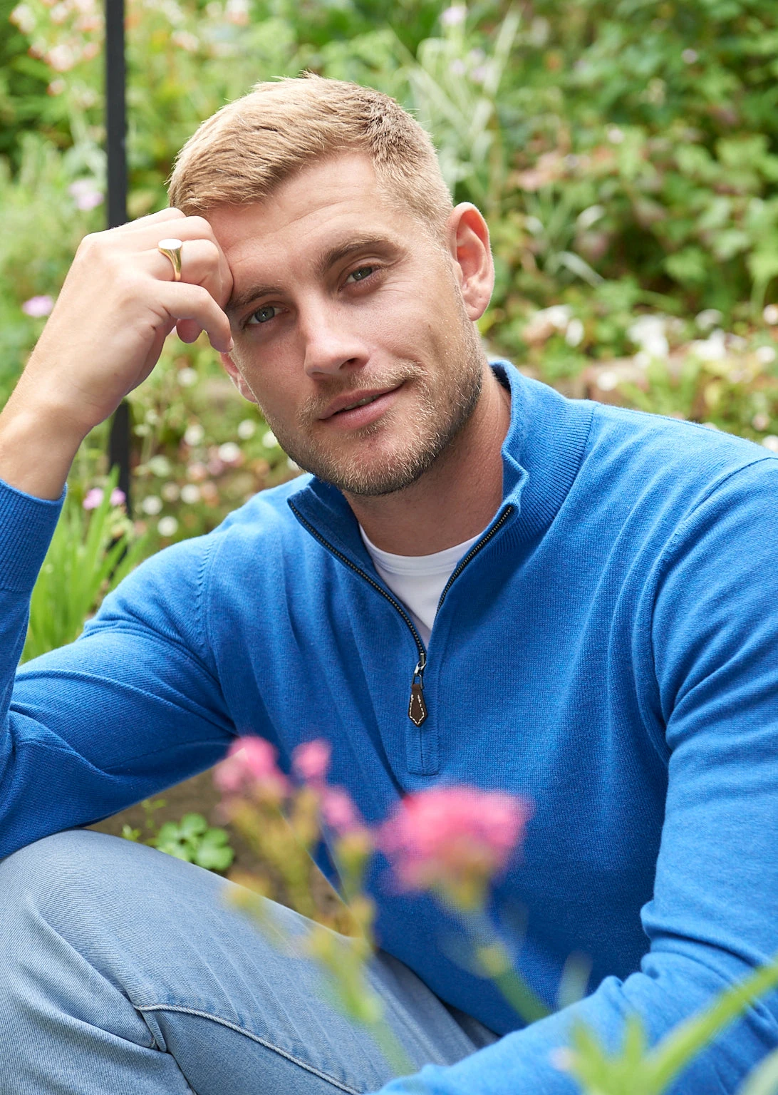 Selhurst Cotton Cashmere 1/4 Zip Jumper In Regatta 2 Selhurst Cotton Cashmere 1/4 Zip Jumper In Regatta - Image 2