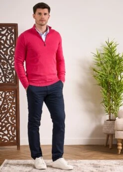 Selhurst Cotton Cashmere 1/4 Zip Jumper In Raspberry 10 Selhurst Cotton Cashmere 1/4 Zip Jumper In Raspberry -AlanPaine Shop Selhurst Cotton Quarter Zip Jumper Raspberry 5