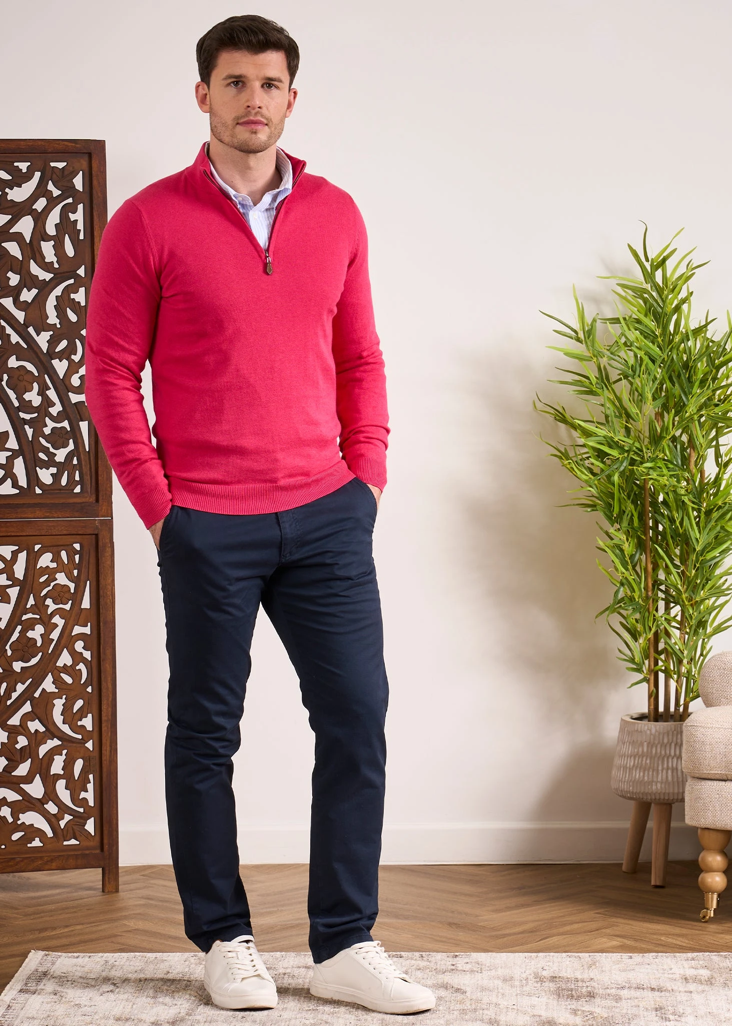 Selhurst Cotton Cashmere 1/4 Zip Jumper In Raspberry 5 Selhurst Cotton Cashmere 1/4 Zip Jumper In Raspberry - Image 5