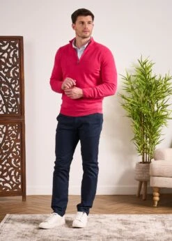 Selhurst Cotton Cashmere 1/4 Zip Jumper In Raspberry 11 Selhurst Cotton Cashmere 1/4 Zip Jumper In Raspberry -AlanPaine Shop Selhurst Cotton Quarter Zip Jumper Raspberry 6