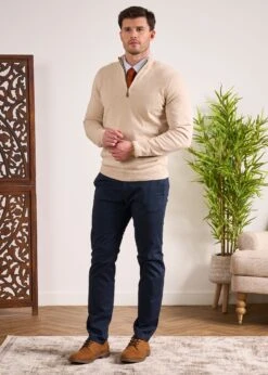 Selhurst Cotton Cashmere 1/4 Zip Jumper In Sand -AlanPaine Shop Selhurst Cotton Quarter Zip Jumper Sand 5