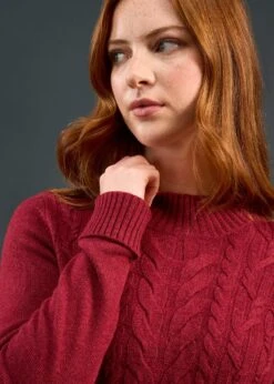 Sienna Ladies Cable Knit Roll Neck In Berry -AlanPaine Shop Sienna Ladies Cable Knit Mock Neck Berry 6