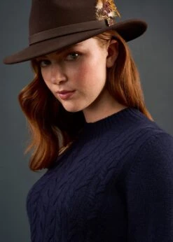 Sienna Ladies Cable Knit Roll Neck In Dark Navy 8 Sienna Ladies Cable Knit Roll Neck In Dark Navy -AlanPaine Shop Sienna Ladies Cable Knit Mock Neck Dark Navy 2