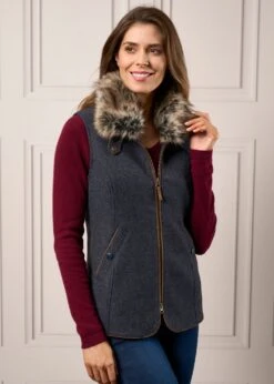 Surrey Ladies Tweed Gilet In Blue -AlanPaine Shop Surrey Ladies Blue Tweed Gilet 2