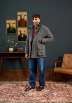 Surrey Waterproof Tweed Coat In Blue Check - Shooting Fit -AlanPaine Shop Surrey Mens Tweed Coat Grey Check 1