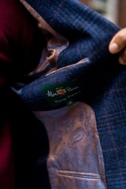 Surrey Tweed Lined Blazer In Navy Check - Regular Fit -AlanPaine Shop Surrey Mens Tweed Blazer Blue Check 1
