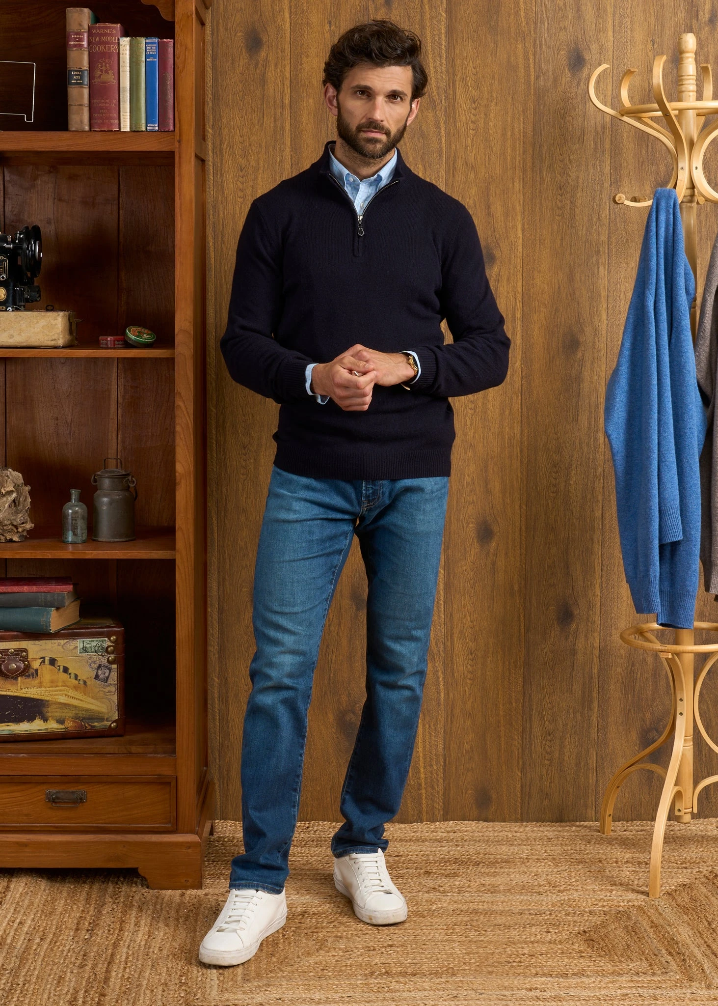 Sutherland Lambswool 1/4 Zip Jumper In Navy - Regular Fit 2 Sutherland Lambswool 1/4 Zip Jumper In Navy - Regular Fit - Image 2