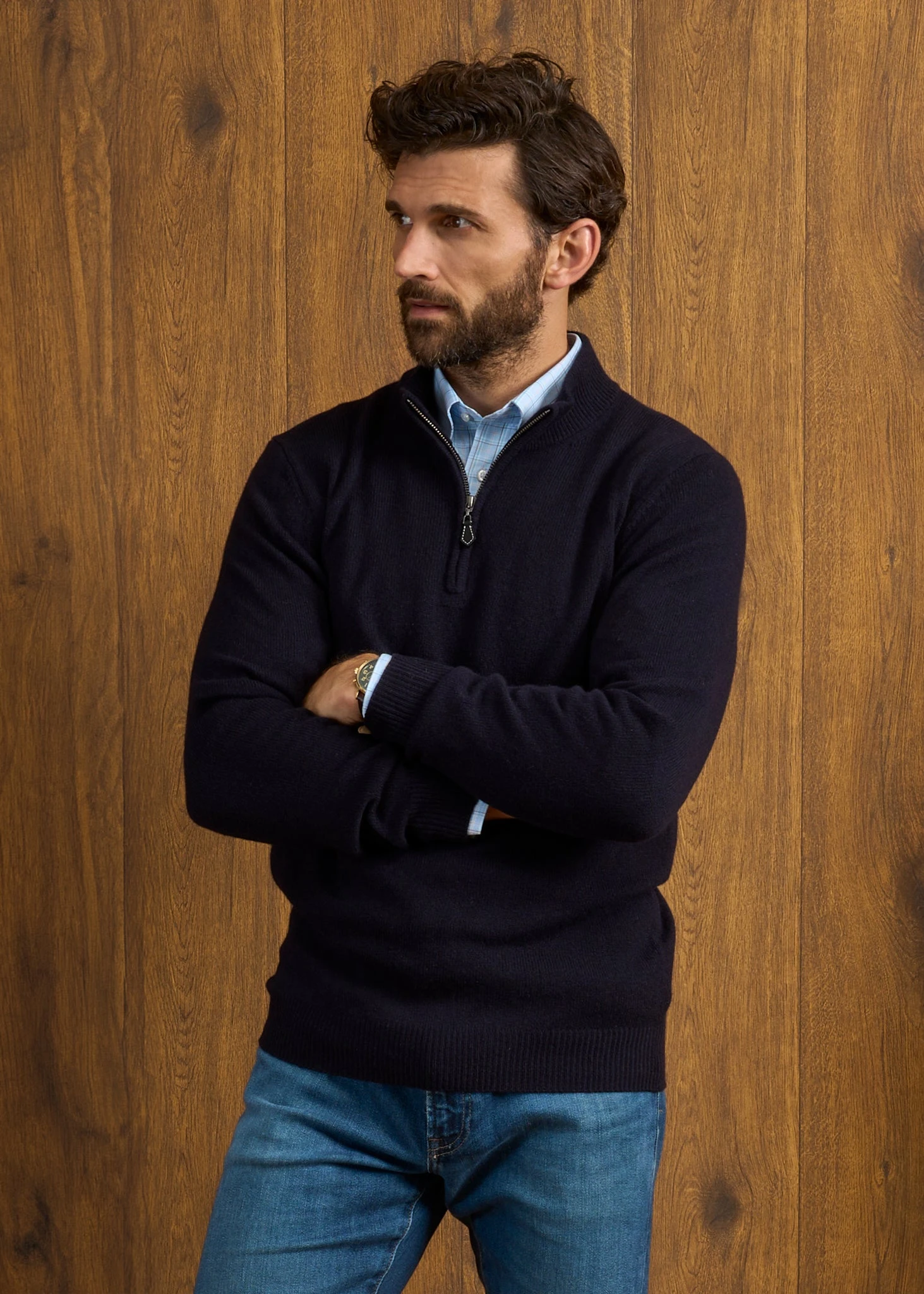 Sutherland Lambswool 1/4 Zip Jumper In Navy - Regular Fit 3 Sutherland Lambswool 1/4 Zip Jumper In Navy - Regular Fit - Image 3