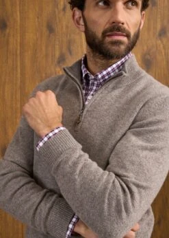 Sutherland Lambswool 1/4 Zip Jumper In Vole - Regular Fit -AlanPaine Shop Sutherland Lambswool Quarter Zip Jumper Vole 4