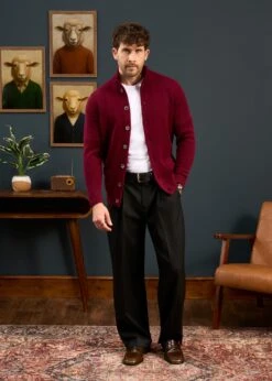 Landford Men's Lambswool Buttoned Jumper In Bordeaux - Regular Fit -AlanPaine Shop alan paine knitwear aw25 144