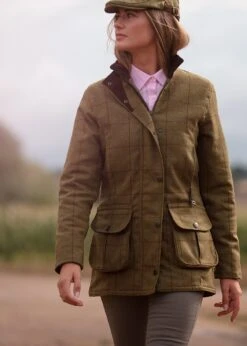 Rutland Ladies Tweed Waterproof Shooting Coat In Lichen -AlanPaine Shop alan paine ladies tweed waterproof shooting coat lichen 1