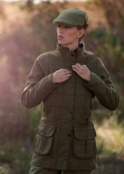 Rutland Ladies Tweed Waterproof Shooting Coat In Lichen -AlanPaine Shop alan paine ladies tweed waterproof shooting coat lichen 3