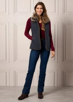 Surrey Ladies Tweed Gilet In Blue -AlanPaine Shop ap prduct studio images s4 aw24 65