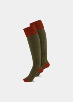 Ladies Shooting Socks - Saffron And Olive
