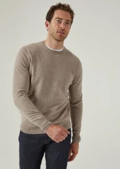 Brisbane Geelong Wool Jumper In Mushroom - Regular Fit -AlanPaine Shop brisbane mens geelong wool jumper mushroom 3