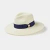 Emelle Straw Hat With Navy Blue Ribbon.